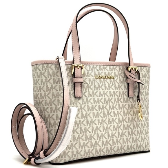 Michael Kors Jet Set Travel Extra-Small Logo Top-Zip lote Bag Powder Blush Multi - Picture 1 of 9